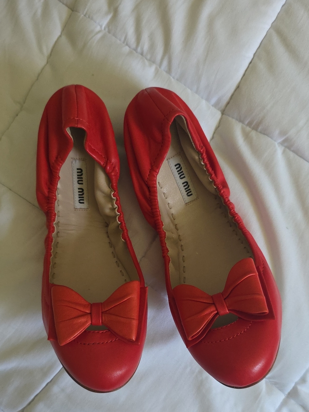 Miu Miu Vibrant Red Leather Bow Ballet Flats